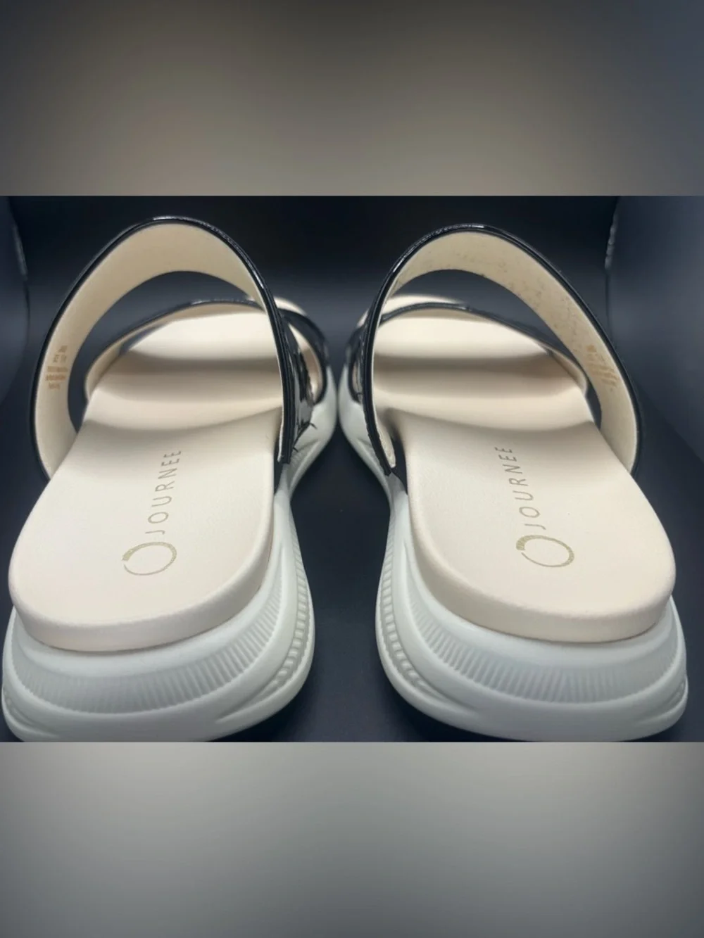 Journee Collection Janis Wedge Black Patent Women’s Sandals Size 7.5 - Picture 8 of 12